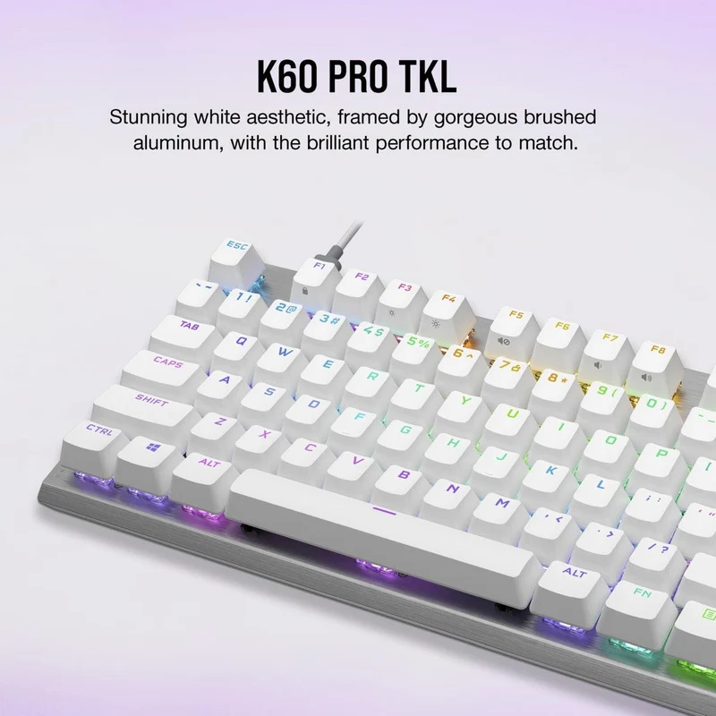 Corsair K60 Pro TKL RGB Tenkeyless Optical-Mechanical Gaming Keyboard (White) (Corsair OPX Switch)