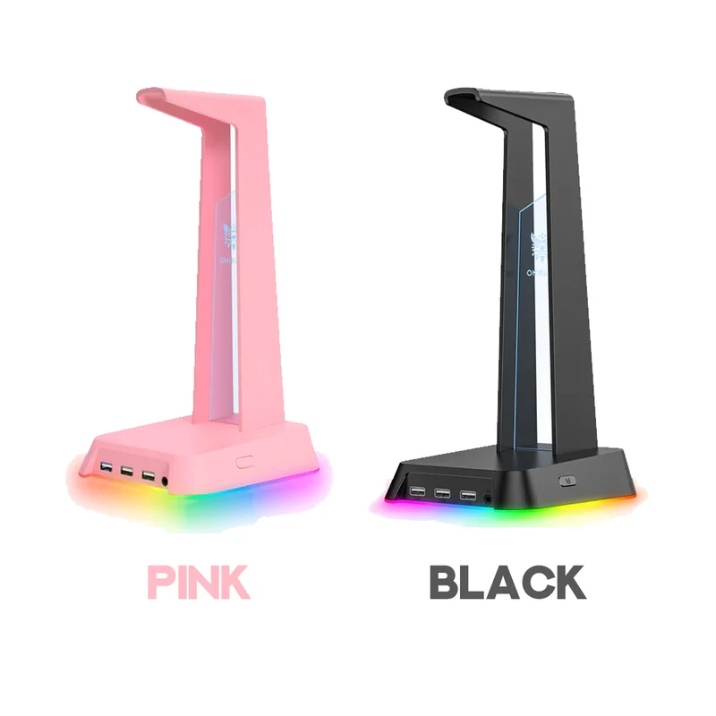 Onikuma ST-2 RGB Headphone Stand With USB Hub (Pink, Black)