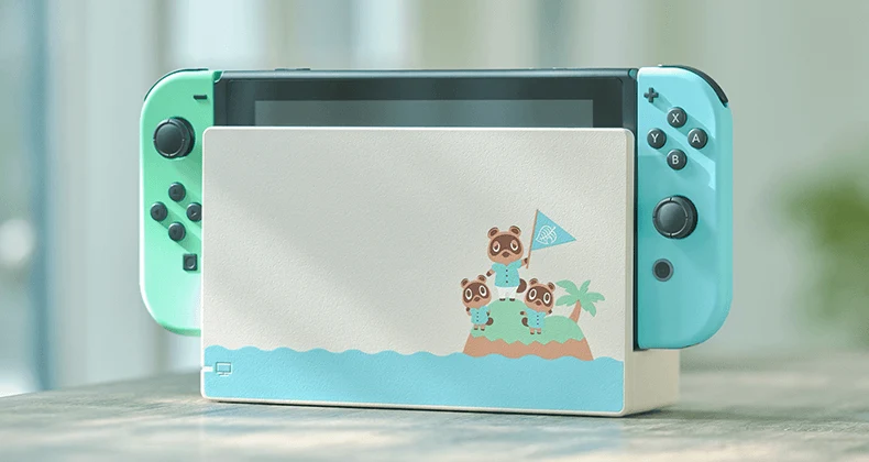 Nintendo Switch Console Animal Crossing New Horizons SE + NSW Dobe Dust-Proof Kit Include Rubber Plug & Toughened Glass Film (TNS-862) Bundle