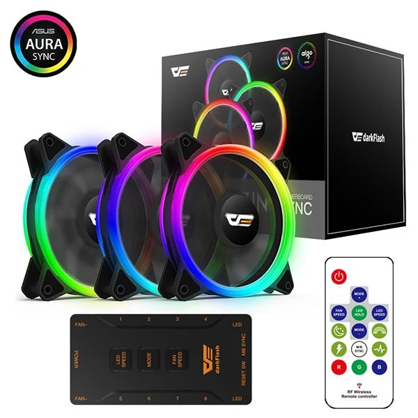 Darkflash DR12 Pro ARGB 120MM Double Ring RGB Cooling Fan With Controller (3-Pack)
