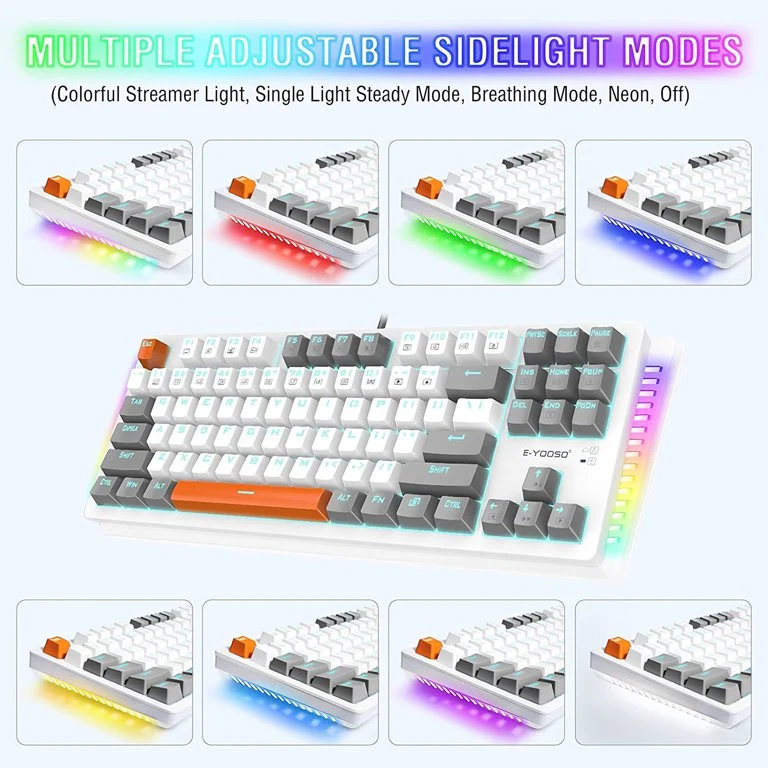 E-YOOSO K-620 Single Light With RGB Side Light 87 Keys Mechanical Keyboard White/Gray (Red Switch)