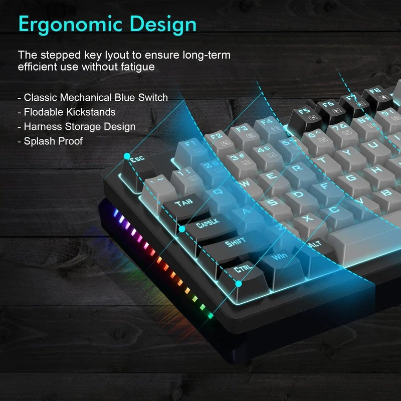 E-YOOSO K-620 Single Light With RGB Side Light 87 Keys Mechanical Keyboard Gray/Black (Red Switch)