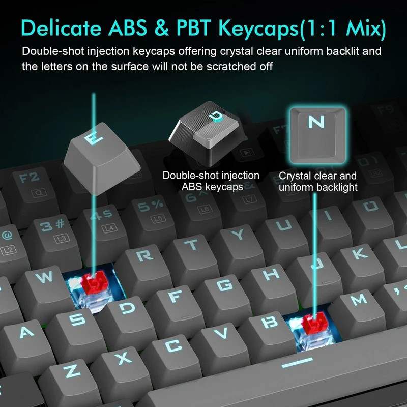 E-YOOSO K-620 Single Light With RGB Side Light 87 Keys Mechanical Keyboard Gray/Black (Red Switch)