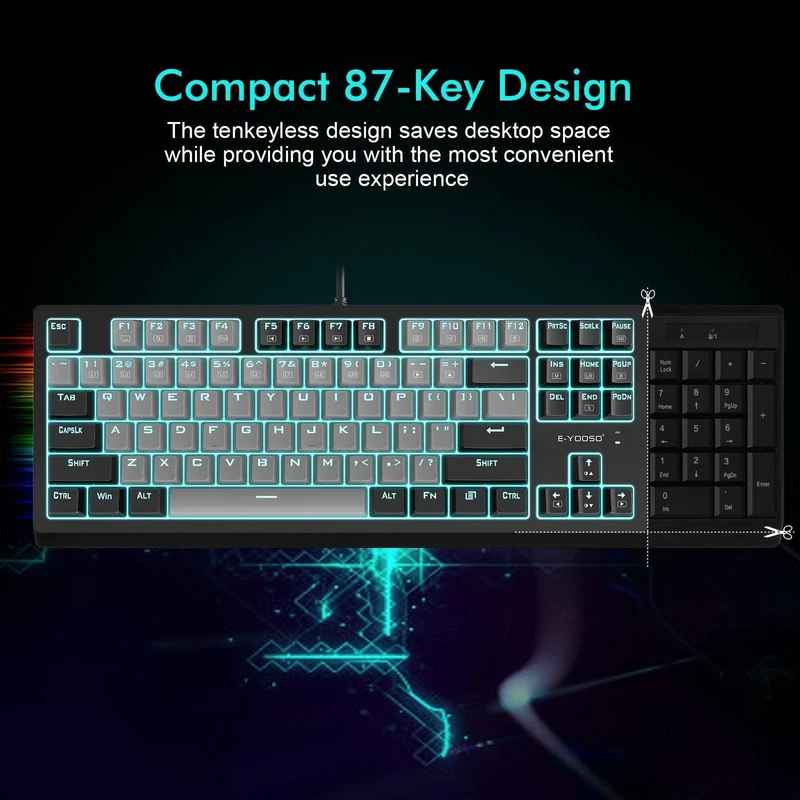 E-YOOSO K-620 Single Light With RGB Side Light 87 Keys Mechanical Keyboard Gray/Black (Red Switch)