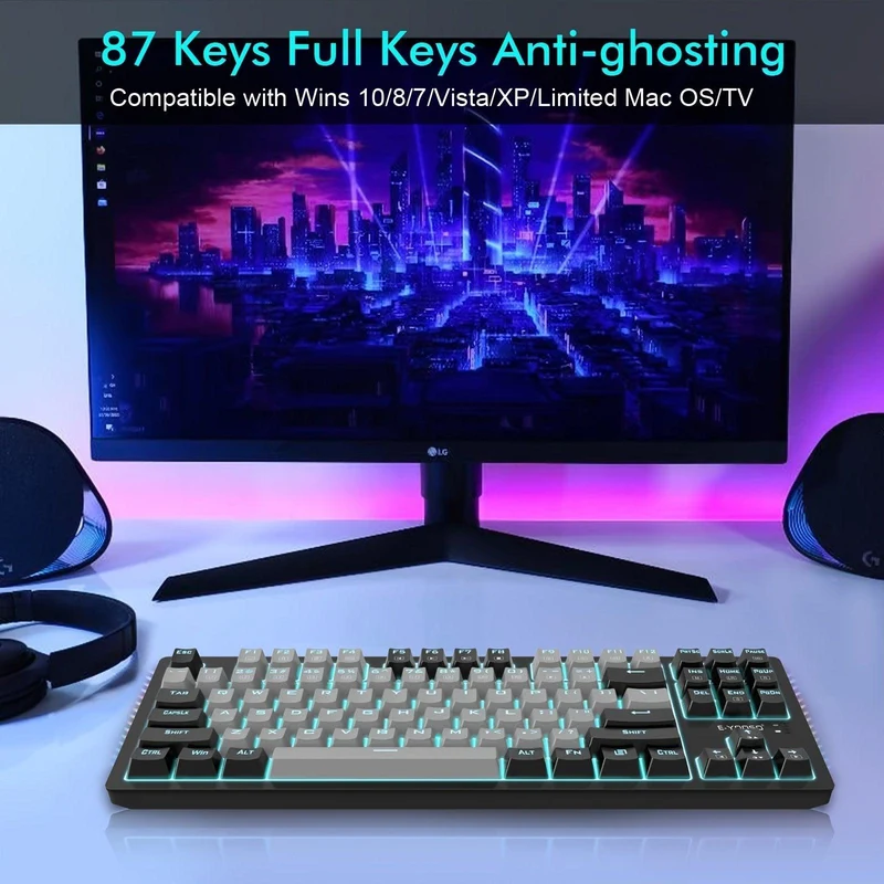E-YOOSO K-620 Single Light With RGB Side Light 87 Keys Mechanical Keyboard Gray/Black (Red Switch)