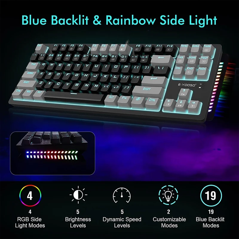 E-YOOSO K-620 Single Light With RGB Side Light 87 Keys Mechanical Keyboard Black/Gray (Blue Switch)