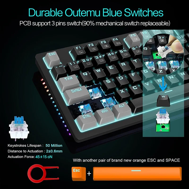 E-YOOSO K-620 Single Light With RGB Side Light 87 Keys Mechanical Keyboard Black/Gray (Blue Switch)
