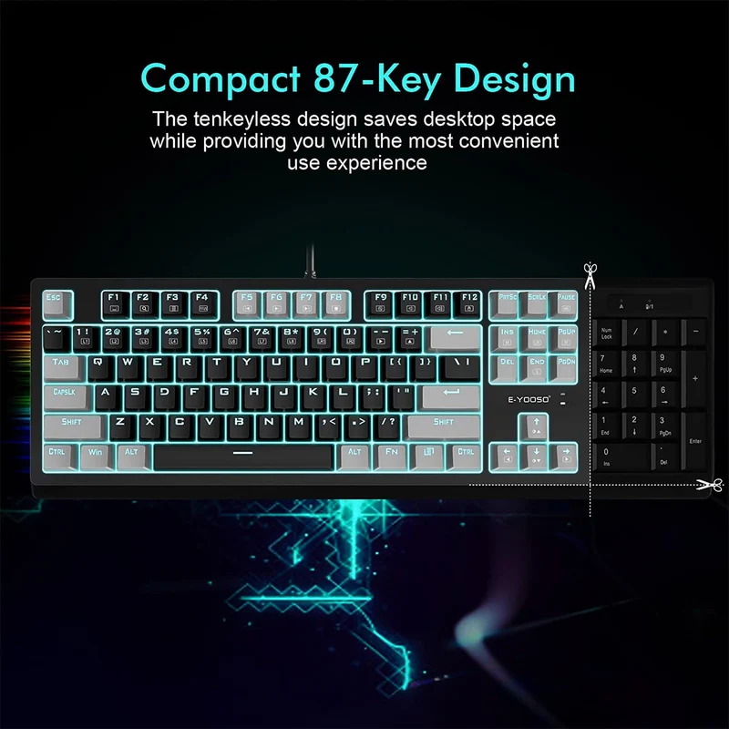 E-YOOSO K-620 Single Light With RGB Side Light 87 Keys Mechanical Keyboard Black/Gray (Blue Switch)