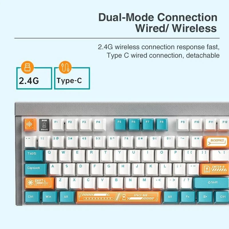 Aula Wind F3050 109-Keys 2.4G+Wired Hot-Swappable Mechanical Gaming Keyboard (Grey) (Blue Switch)
