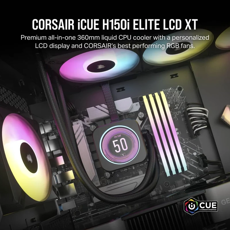 Corsair iCue H150i Elite LCD XT Extreme Performance 360MM RGB Liquid CPU Cooler (Black)