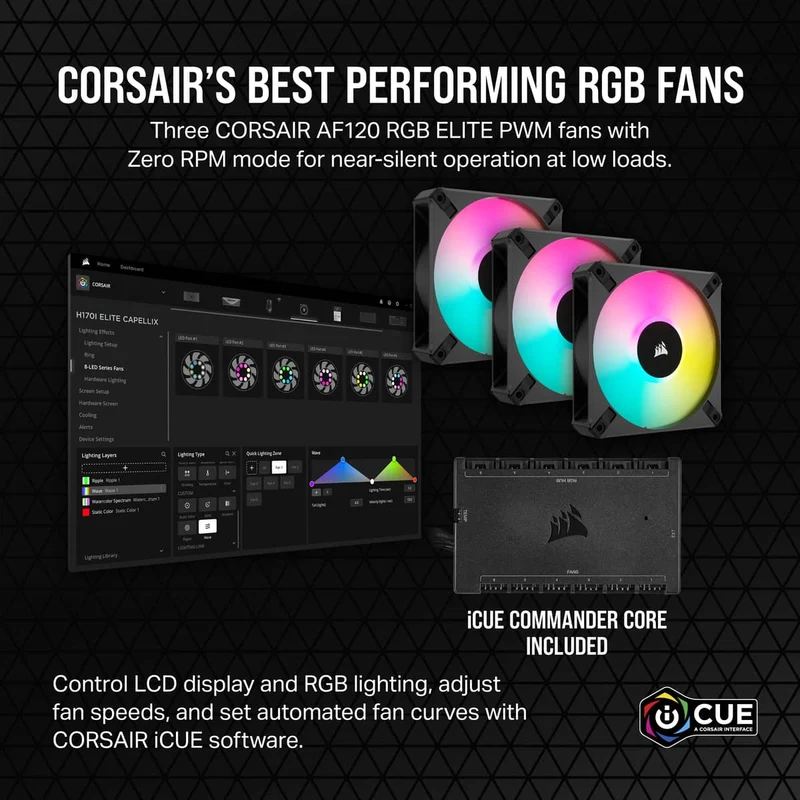 Corsair iCue H150i Elite LCD XT Extreme Performance 360MM RGB Liquid CPU Cooler (Black)