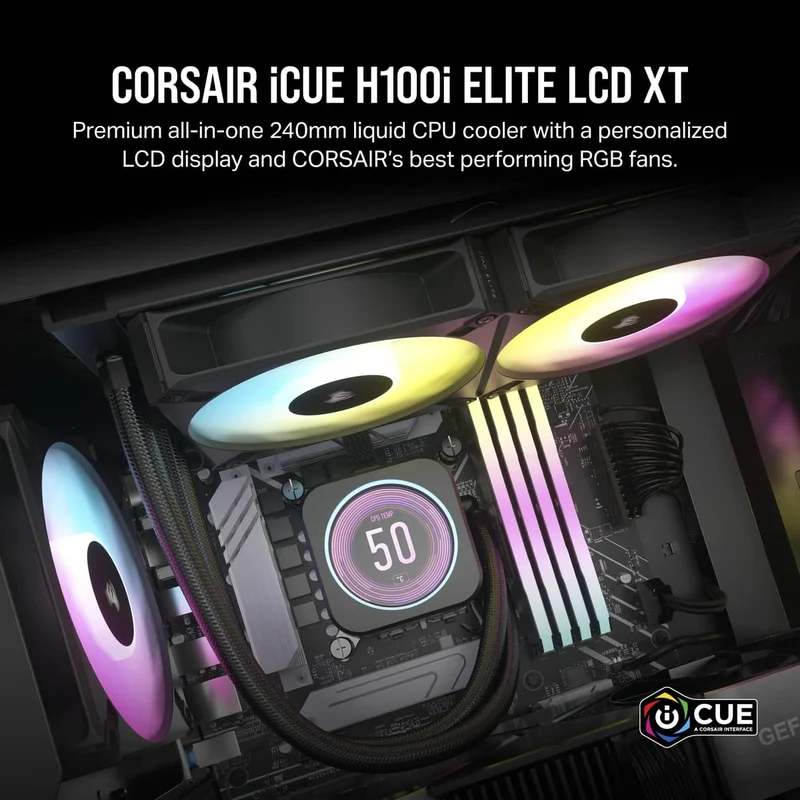 Corsair iCue H100i Elite LCD XT Extreme Performance 240MM RGB Liquid CPU Cooler (Black)