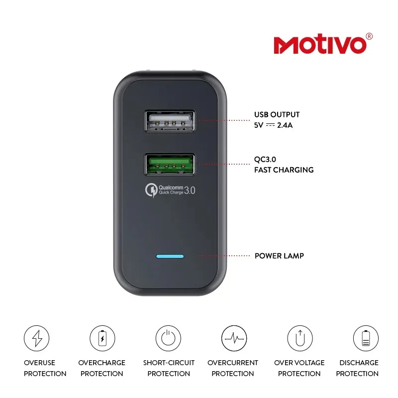 Motivo N10 Travel Adapter Charger Folding Portable Multi-Protection (White) (T0001)