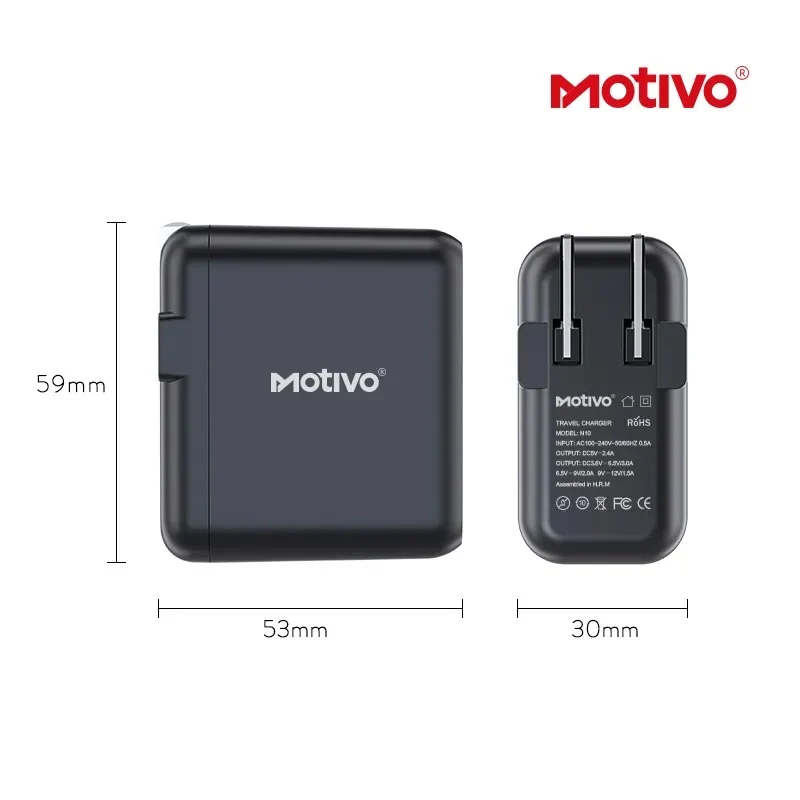 Motivo N10 Travel Adapter Charger Folding Portable Multi-Protection (White) (T0001)