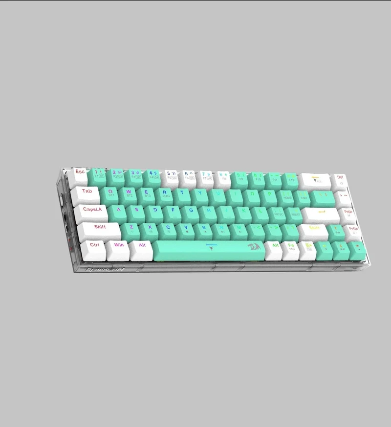 Redragon Castor Pro Wired/2.4G/BT 68-Keys RGB Gaming Keyboard - Yellow Switch (Green/White) (K631RGB-PRO-GW)