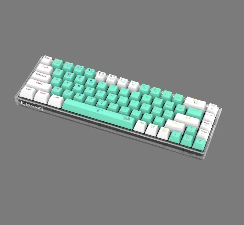 Redragon Castor Pro Wired/2.4G/BT 68-Keys RGB Gaming Keyboard - Yellow Switch (Green/White) (K631RGB-PRO-GW)