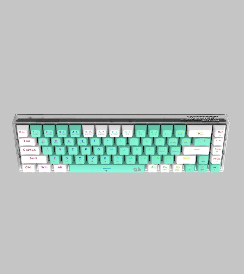 Redragon Castor Pro Wired/2.4G/BT 68-Keys RGB Gaming Keyboard - Yellow Switch (Green/White) (K631RGB-PRO-GW)