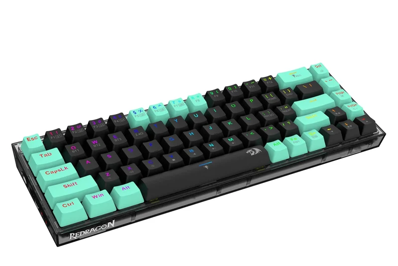 Redragon Castor Pro Wired/2.4G/BT 68-Keys RGB Gaming Keyboard - Yellow Switch (Black/Green) (K631RGB-PRO-BG)