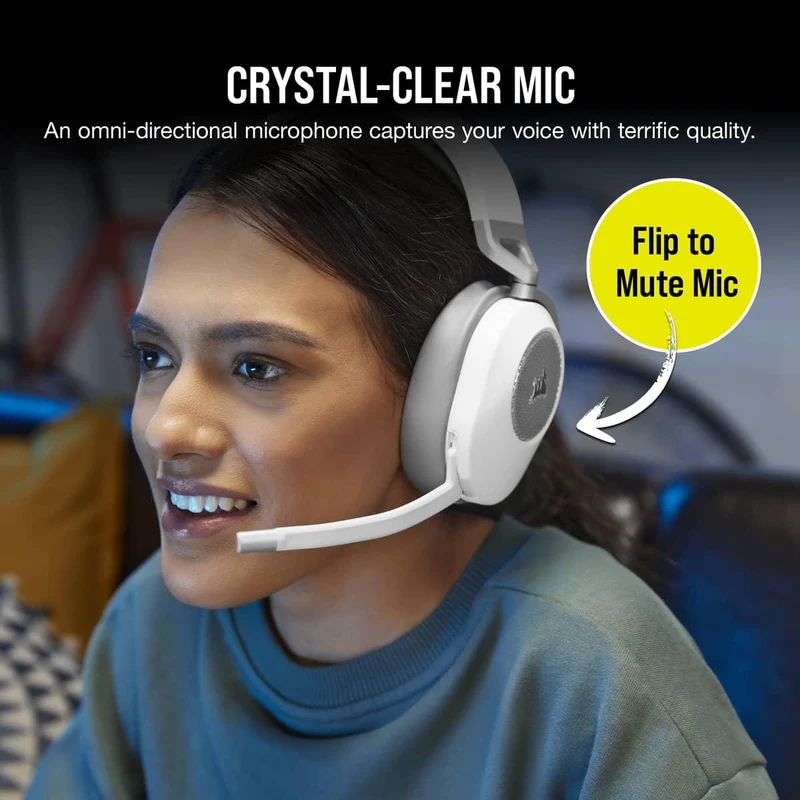 Corsair HS65 Wireless 2.4GHZ/BT 5.2/Dolby Audio 7.1 Lightweight Gaming Headset For PC/ Mac/ PS4/ PS5 (White)