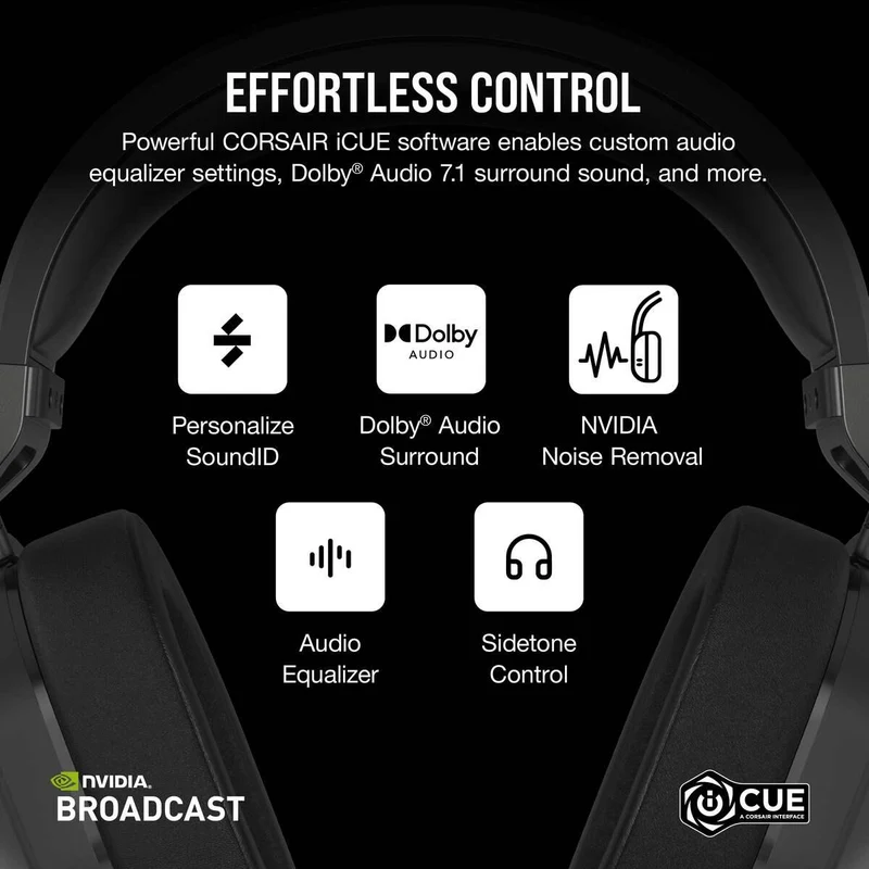 Corsair HS65 Wireless 2.4GHZ/BT 5.2/Dolby Audio 7.1 Lightweight Gaming Headset For PC/ Mac/ PS4/ PS5 (Carbon)