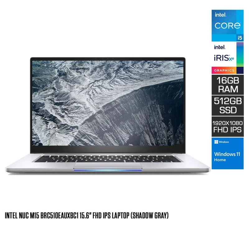Intel NUC M15 BRC510EAUXBC1 Laptop (Shadow Gray) | 15.6" FHD (1920 x 1080) | i5-1240P | 16GB RAM | 512GB SSD | Intel Iris Xe Graphics | Windows 11