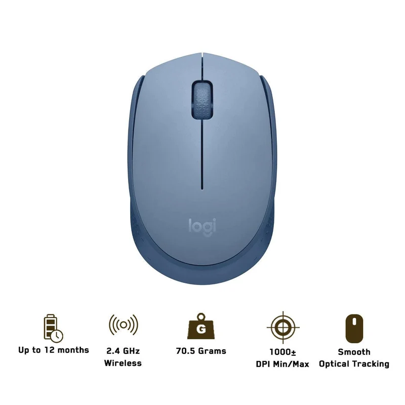 Logitech M171 Reliable Wireless Connectivity Mouse (Blue Grey)