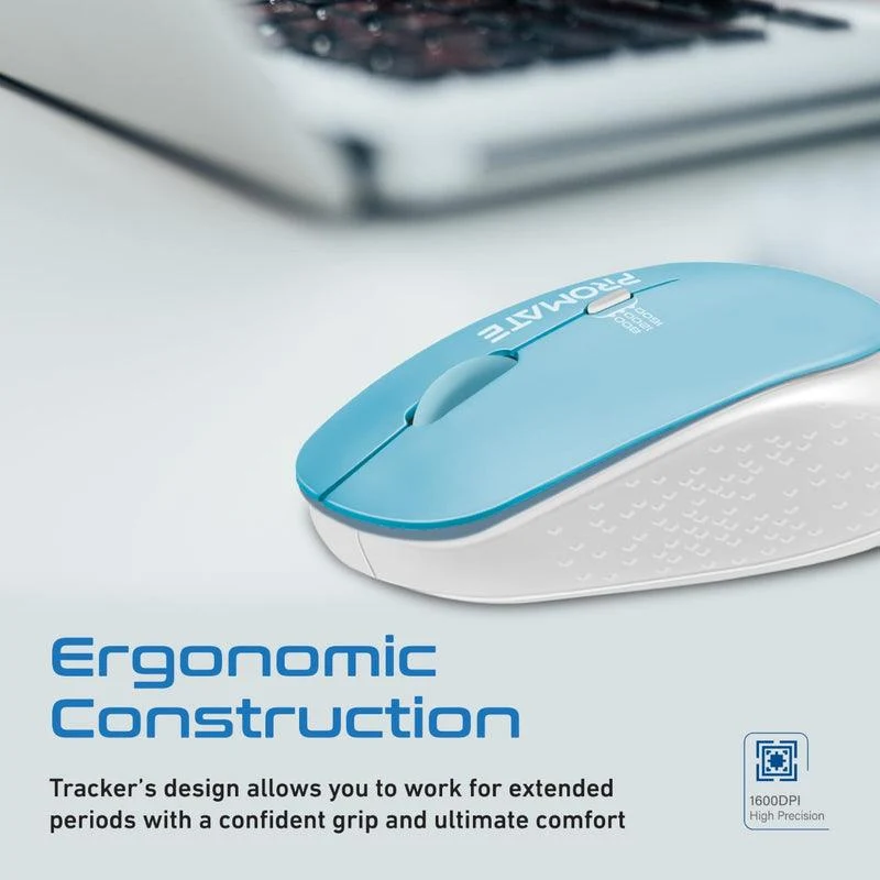 Promate Tracker 1600DPI MaxComfort Ergonomic Wireless Mouse (Blue)
