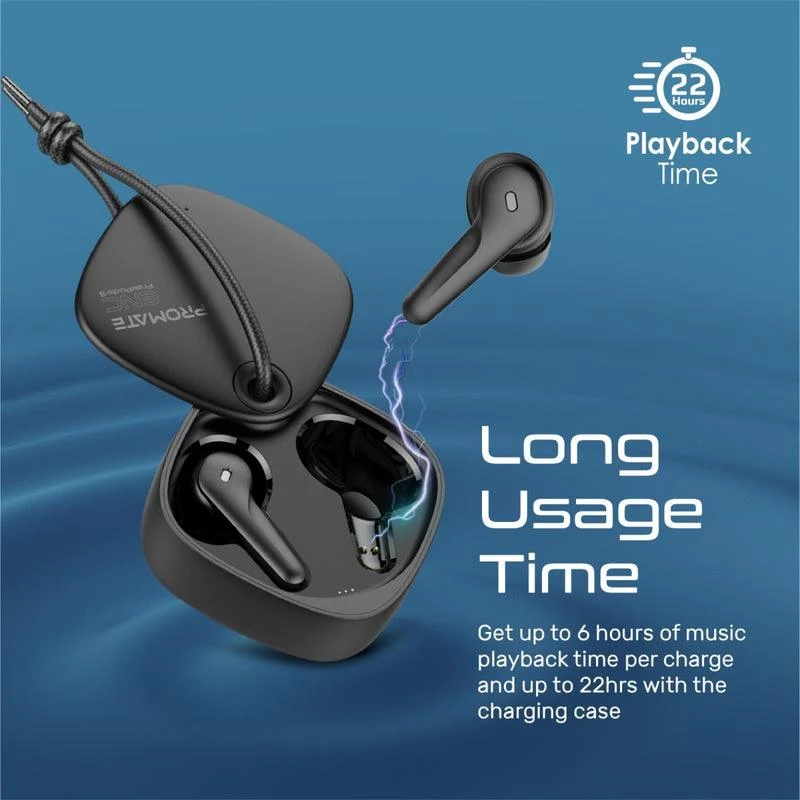 Promate Freepods-3 High Definition ENC Earphones With Intellitouch (Black)