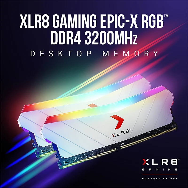 PNY XLR8 Gaming Epic-X RGB 16GB (2X8GB) DDR4 3200MHZ CL16 1.3V Desktop Memory (White) (MD16GK2D4320016XRGBW)