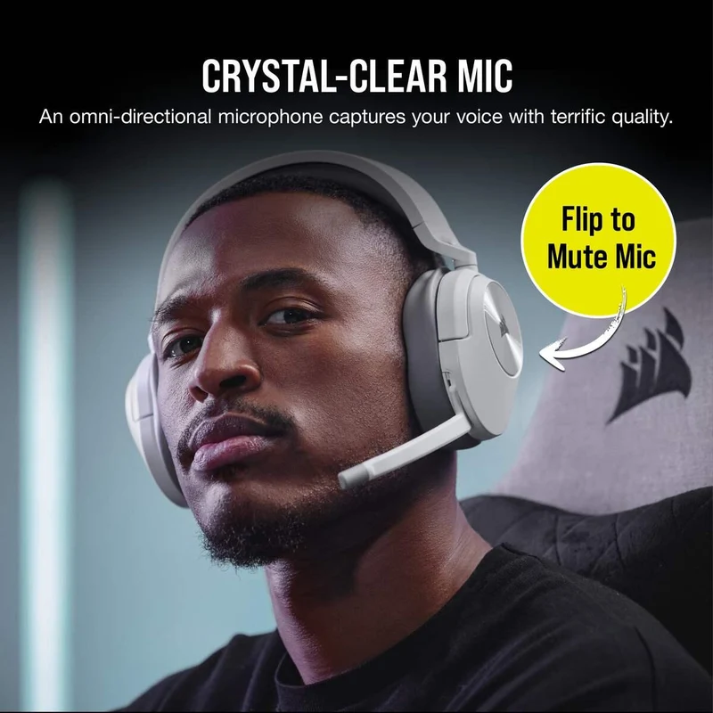 Corsair HS55 Wireless 2.4GHZ/BT 5.2/Dolby Audio 7.1 Lightweight Gaming Headset For PC/ Mac/ PS4/ PS5 (White)