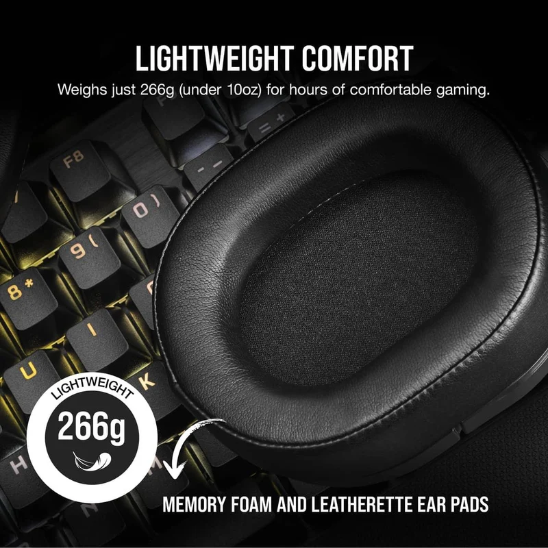 Corsair HS55 Wireless 2.4GHZ/BT 5.2/Dolby Audio 7.1 Lightweight Gaming Headset For PC/ Mac/ PS4/ PS5 (Carbon)