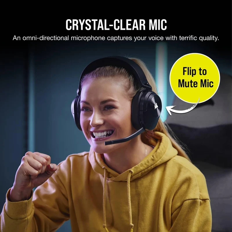 Corsair HS55 Wireless 2.4GHZ/BT 5.2/Dolby Audio 7.1 Lightweight Gaming Headset For PC/ Mac/ PS4/ PS5 (Carbon)