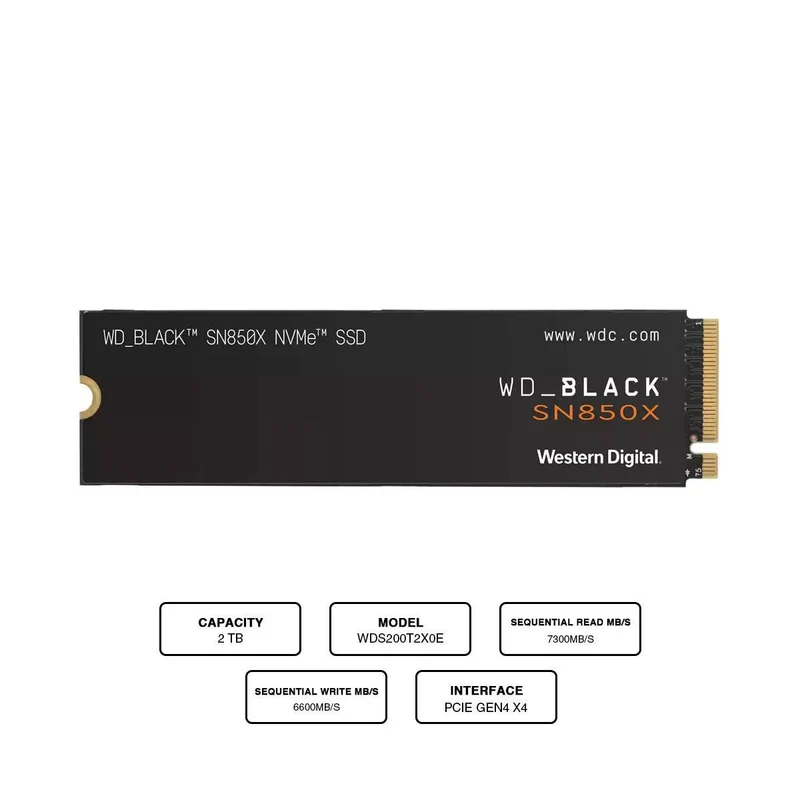 WD Black SN850X 2TB NVME M.2 2280 PCie Gen4 Internal Gaming SSD Compatible w/ PS5 (w/o Heatsink) (WDS200T2X0E)