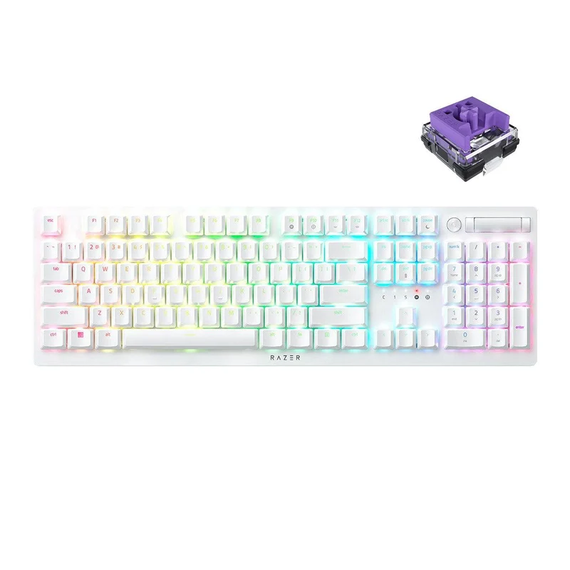 Razer Deathstalker V2 Pro Wireless Low Profile Optical Gaming Keyboard - White (Clicky Purple Switch)