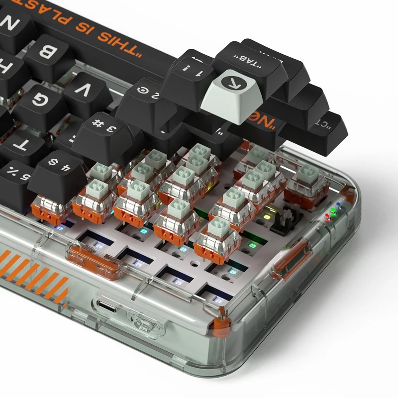 MelGeek MOJO68 Plastic Dark Night See-Through Custom Programmable Mechanical Keyboard (Kailh Custom Plastic Switch)