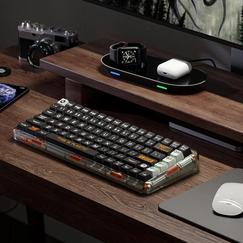 MelGeek MOJO84 Plastic Dark Night See-Through Custom Programmable Mechanical Keyboard (Kailh Custom Plastic Switch)