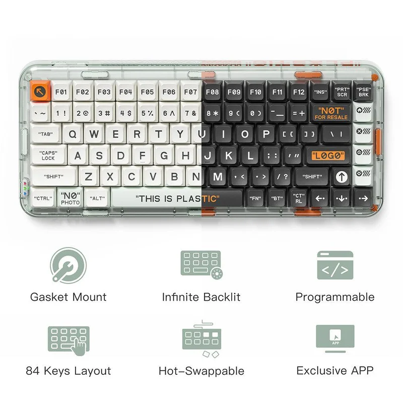 MelGeek MOJO84 Plastic See-Through Custom Programmable Mechanical Keyboard (Kailh Box Plastic)
