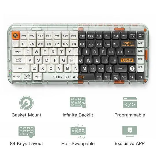 MelGeek MOJO84 Plastic See-Through Custom Programmable Mechanical Keyboard (Kailh Box Brown)