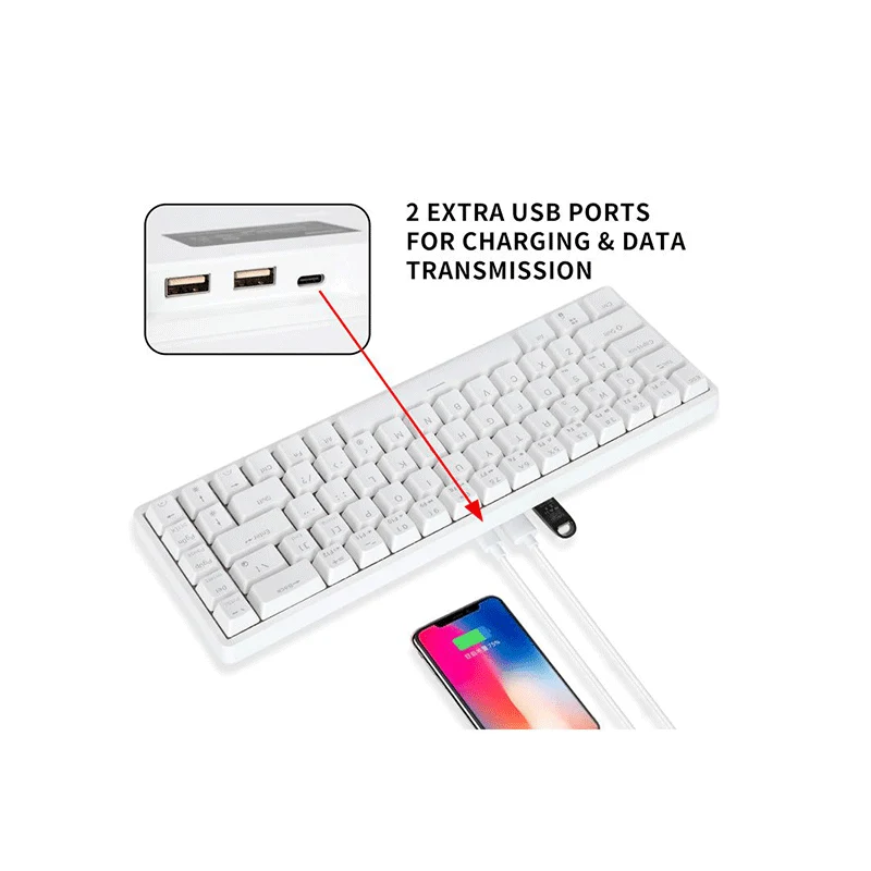 Royal Kludge G68Pro Tri-Mode RGB 68 Keys Hot Swappable Mechanical Keyboard White (Gateron Red Switch)