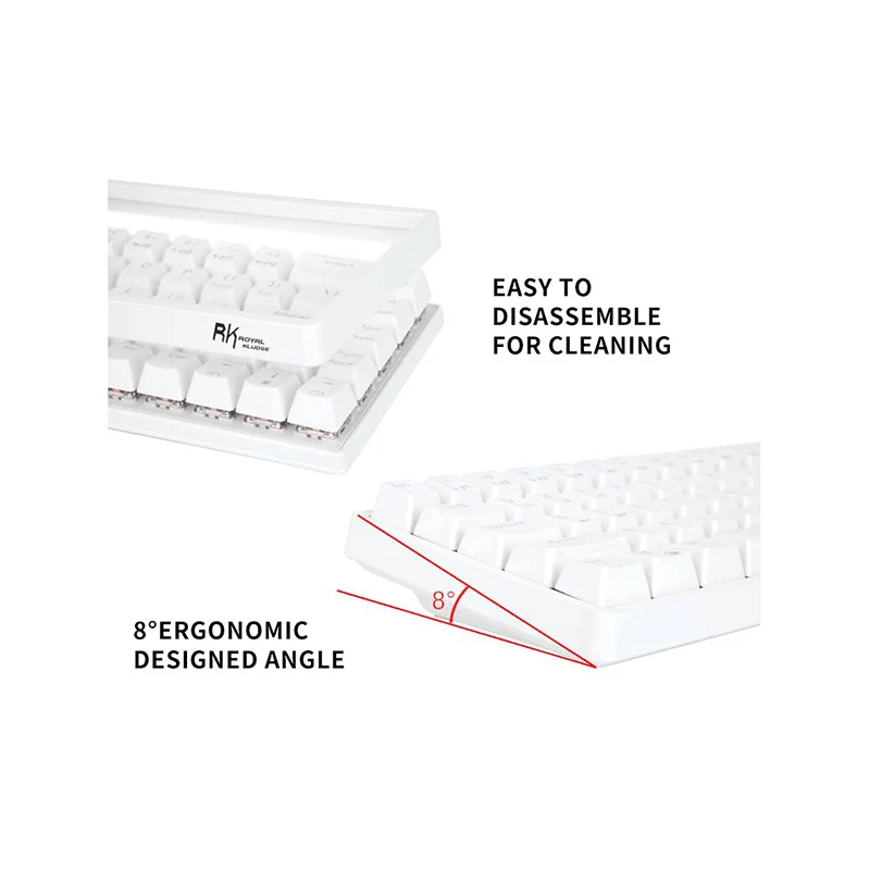 Royal Kludge G68Pro Tri-Mode RGB 68 Keys Hot Swappable Mechanical Keyboard White (Gateron Red Switch)