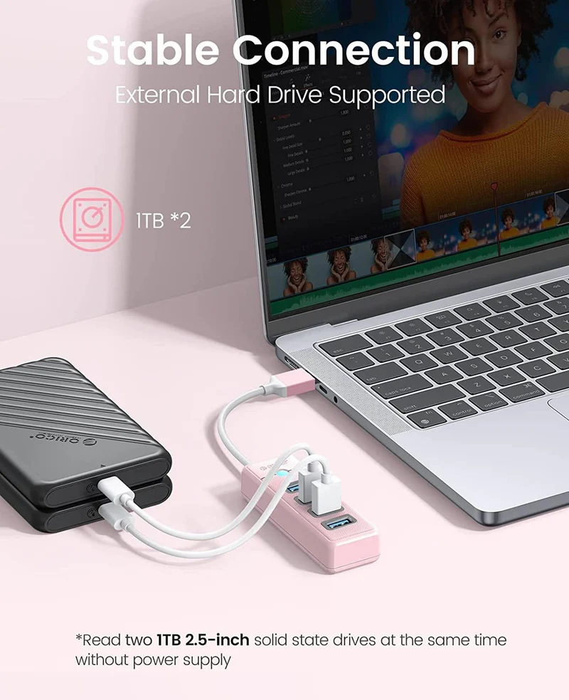 Orico 4-Port USB 3.0 Hub (Pink) (PW4U-U3-015-PK-EP)