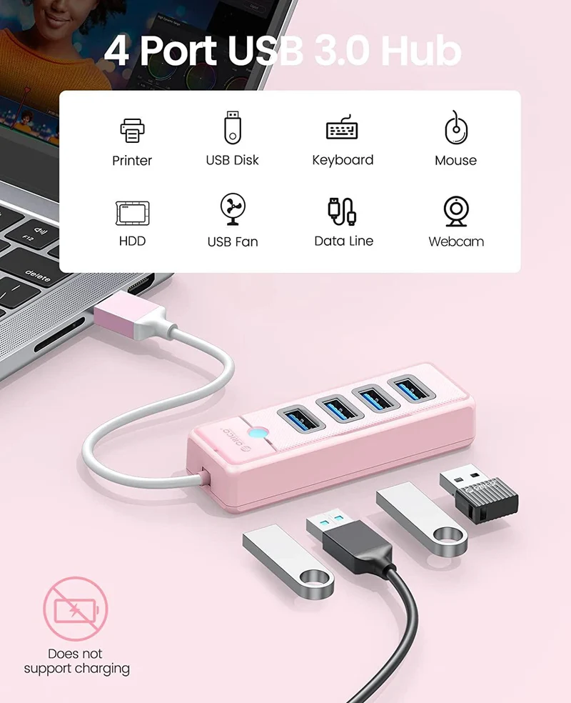 Orico 4-Port USB 3.0 Hub (Pink) (PW4U-U3-015-PK-EP)