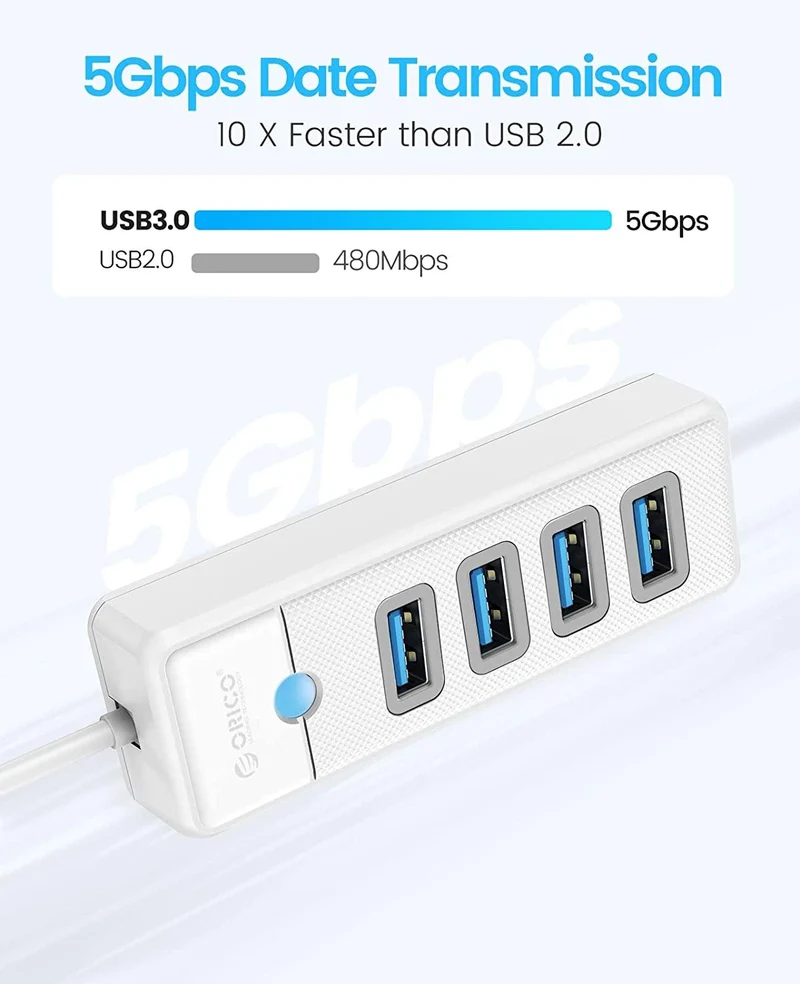 Orico 4-Port USB 3.0 Hub (White) (PW4U-U3-015-WH-EP)