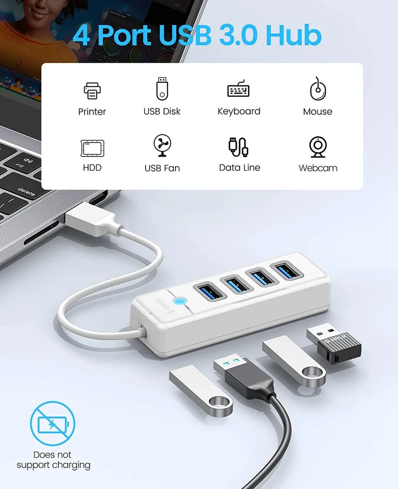 Orico 4-Port USB 3.0 Hub (White) (PW4U-U3-015-WH-EP)