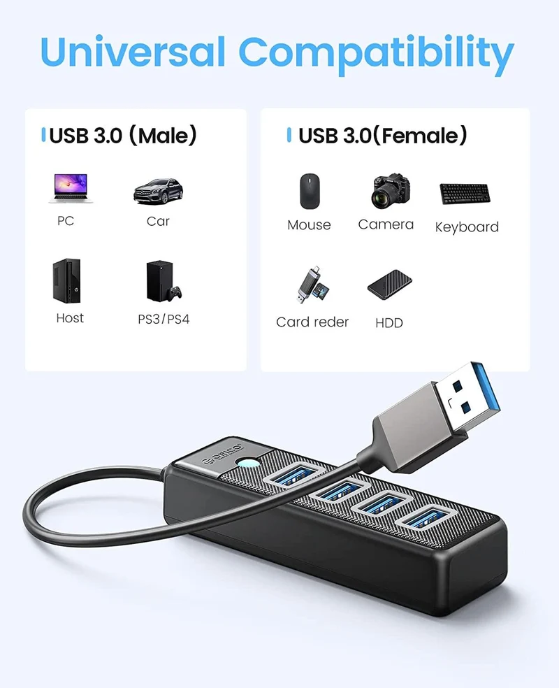 Orico 4-Port USB 3.0 Hub (Black) (PW4U-U3-015-BK-EP)