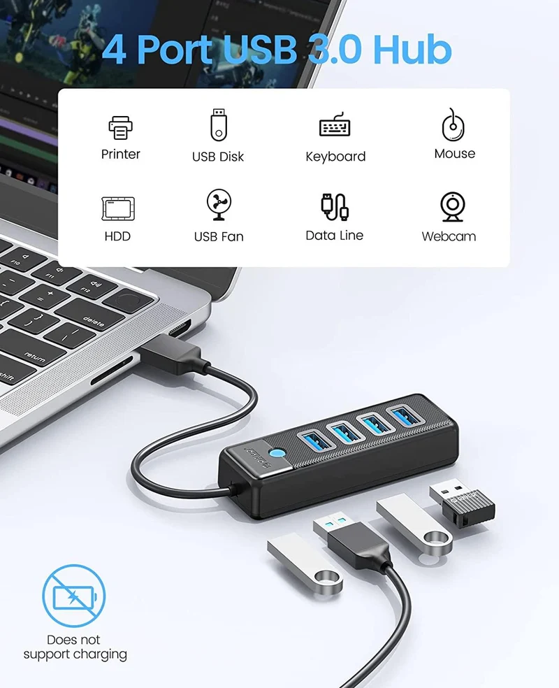 Orico 4-Port USB 3.0 Hub (Black) (PW4U-U3-015-BK-EP)