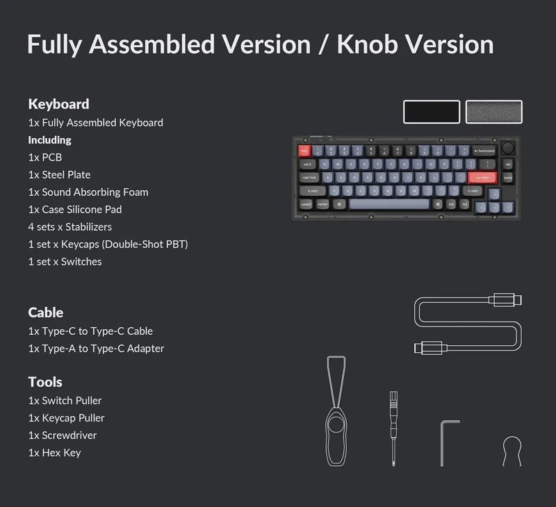 Keychron V2 QMK Custom Mechanical Knob Version Hot-Swappable RGB Backlight Keyboard - Frosted Black Transluscent (K Pro Brown Switch) (V2C3)