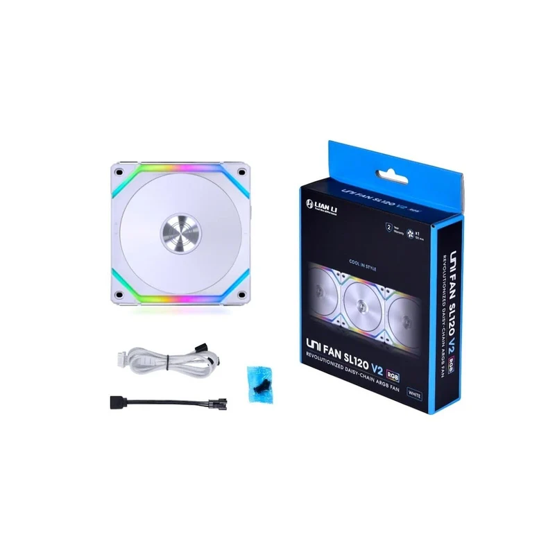 Lian Li Uni Fan SL120 V2 RGB Revolutionized Daisy-Chain ARGB Fan 120MM Single Pack (White) (UF-SL120V2-1W)