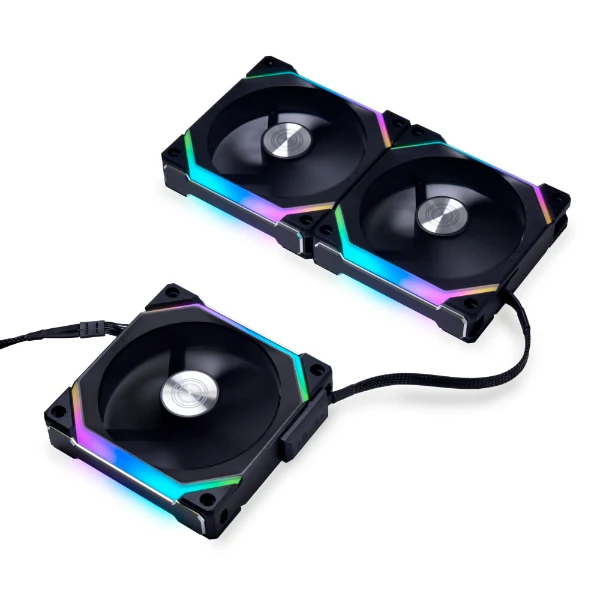 Lian Li Uni Fan SL120 V2 RGB Revolutionized Daisy-Chain ARGB Fan 120MM Triple Pack (Black) (UF-SL120V2-3B)
