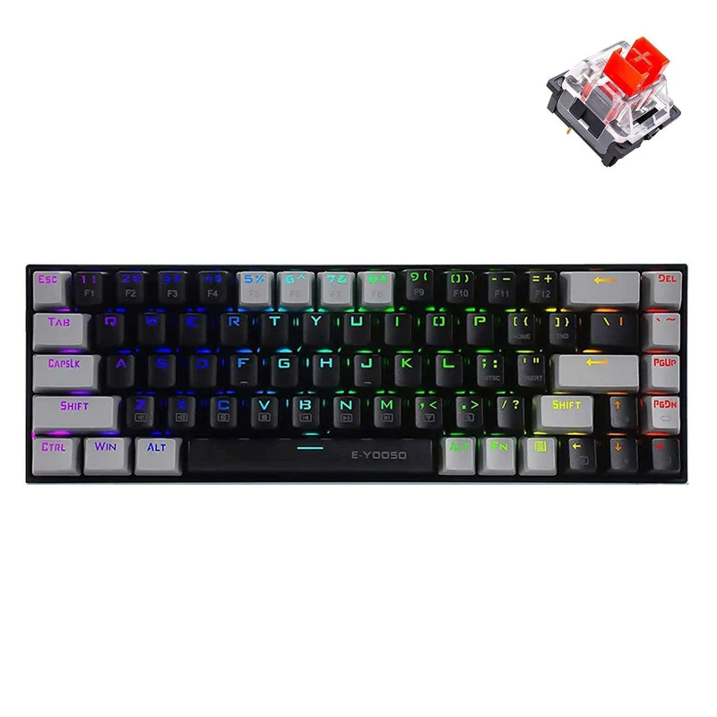 E-Yooso Z-686 RGB 68 Keys Hot Swappable Mechanical Keyboard Black/Grey (Red Switch)